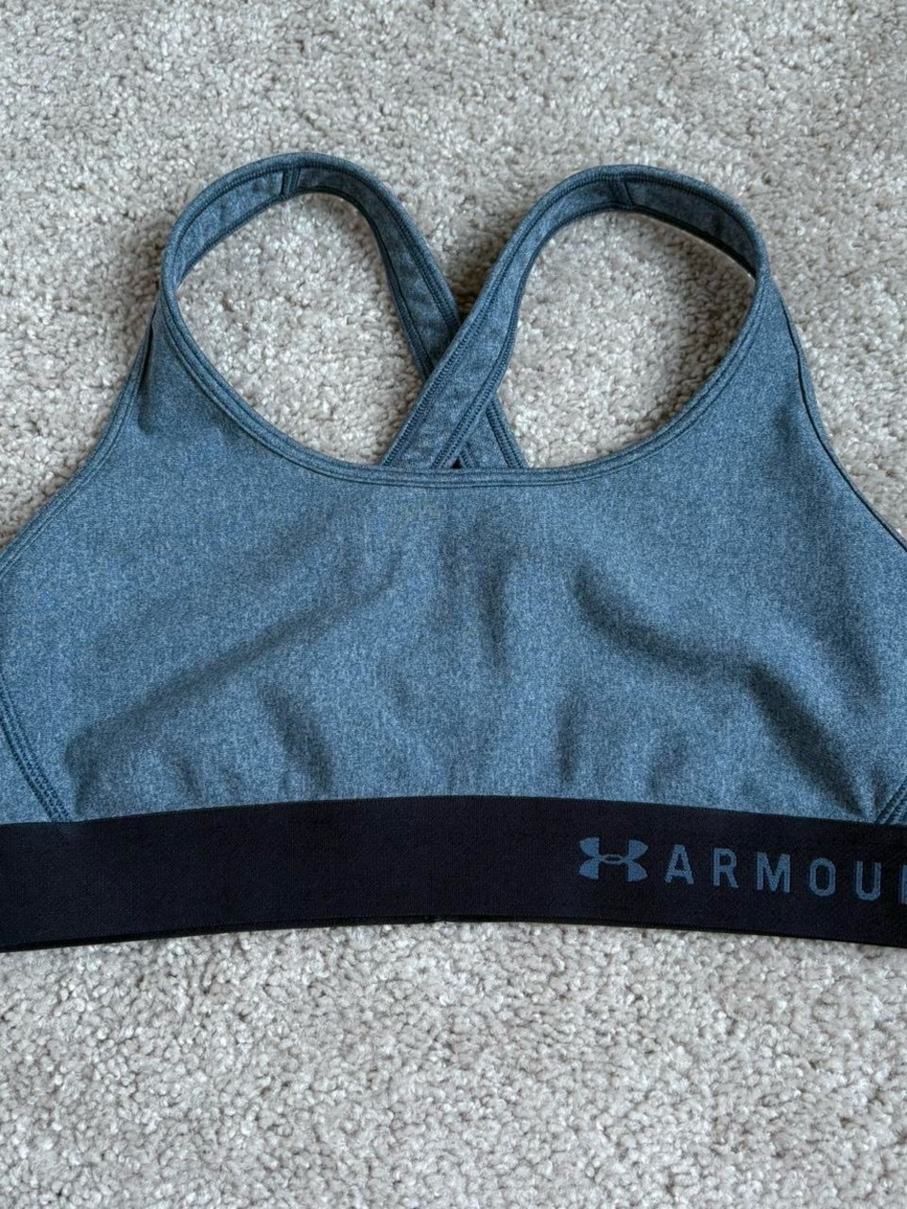 Under Armour Blue-Gray Crossback Sports Bra with Branded Band